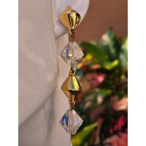 Vintage Swarovski Gold Tone Arora Borealis AB Crystal Dangle Earrings